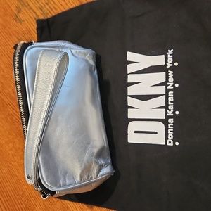 DKNY Vintage Silver Leather Triangle Wristlet